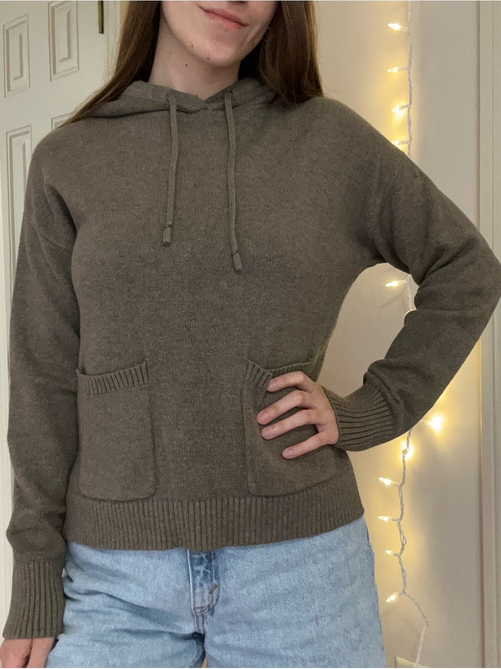Brown Knit Hooded Sweater